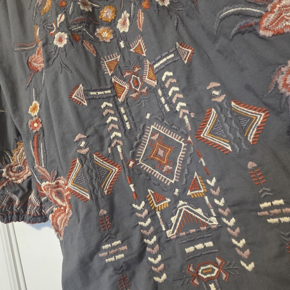 Anthropologie Kyla Seo Caite Deja Floral Embroidered Tunic Striped Top - Picture 8 of 16